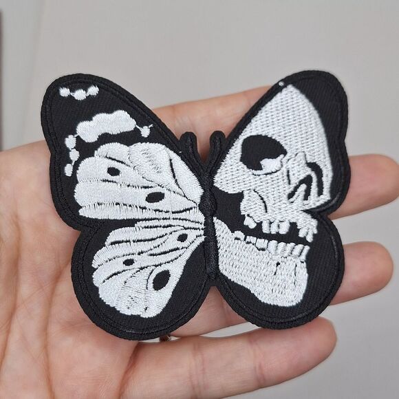 Skull butterfly patch iron on wearable art accessory - Picture 1 of 4